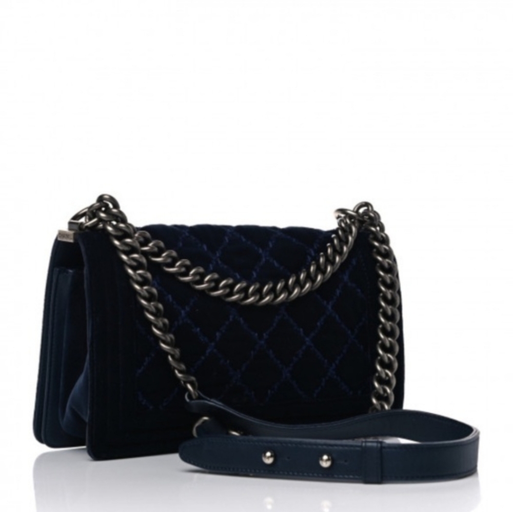 Like NEW! CHANEL BOY BAG WILD STITCH SUEDE LIKE VELVET TWEED LIKE IN NAVY BLUE! - Picture 2 of 16